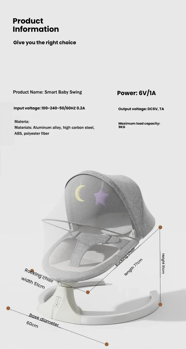 Baby Cradle Baby Chair with Mosquito Net Multi Functional Smart Swing Bed Safety and Comfortable