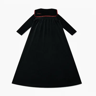 Kids Velour Clothing Set Fall/Winter Collection Black/Navy Boy And Girl Outfit with Contrast Ribbons Edges Family Matching Dress