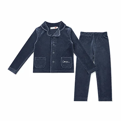 Kids Velour Clothing Set Fall/Winter Collection Black/Navy Boy And Girl Outfit with Contrast Ribbons Edges Family Matching Dress
