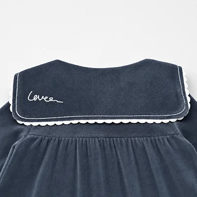 Kids Velour Clothing Set Fall/Winter Collection Black/Navy Boy And Girl Outfit with Contrast Ribbons Edges Family Matching Dress