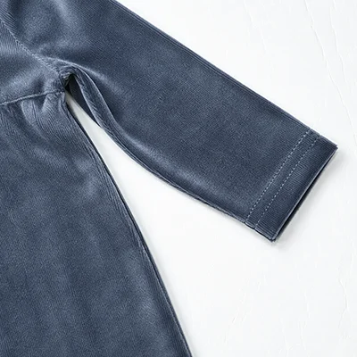 Kids Velour Clothing Set Fall/Winter Collection Black/Navy Boy And Girl Outfit with Contrast Ribbons Edges Family Matching Dress