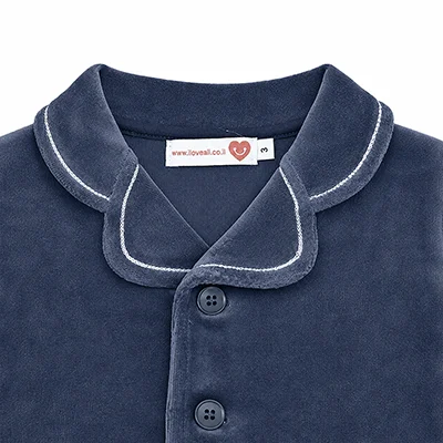 Kids Velour Clothing Set Fall/Winter Collection Black/Navy Boy And Girl Outfit with Contrast Ribbons Edges Family Matching Dress