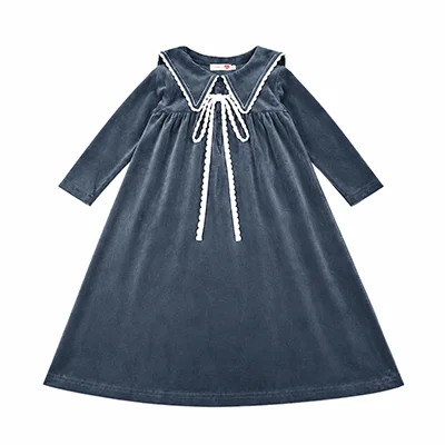 Kids Velour Clothing Set Fall/Winter Collection Black/Navy Boy And Girl Outfit with Contrast Ribbons Edges Family Matching Dress