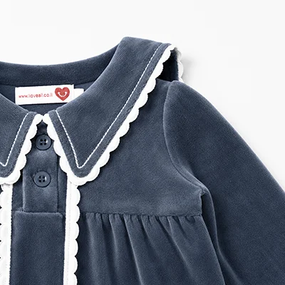 Kids Velour Clothing Set Fall/Winter Collection Black/Navy Boy And Girl Outfit with Contrast Ribbons Edges Family Matching Dress
