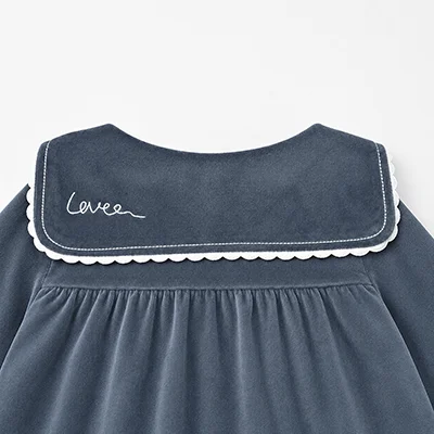 Kids Velour Clothing Set Fall/Winter Collection Black/Navy Boy And Girl Outfit with Contrast Ribbons Edges Family Matching Dress