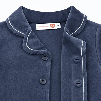Kids Velour Clothing Set Fall/Winter Collection Black/Navy Boy And Girl Outfit with Contrast Ribbons Edges Family Matching Dress