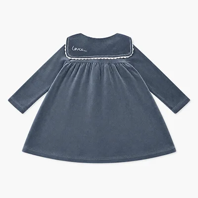 Kids Velour Clothing Set Fall/Winter Collection Black/Navy Boy And Girl Outfit with Contrast Ribbons Edges Family Matching Dress
