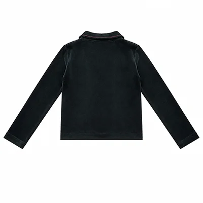 Kids Velour Clothing Set Fall/Winter Collection Black/Navy Boy And Girl Outfit with Contrast Ribbons Edges Family Matching Dress