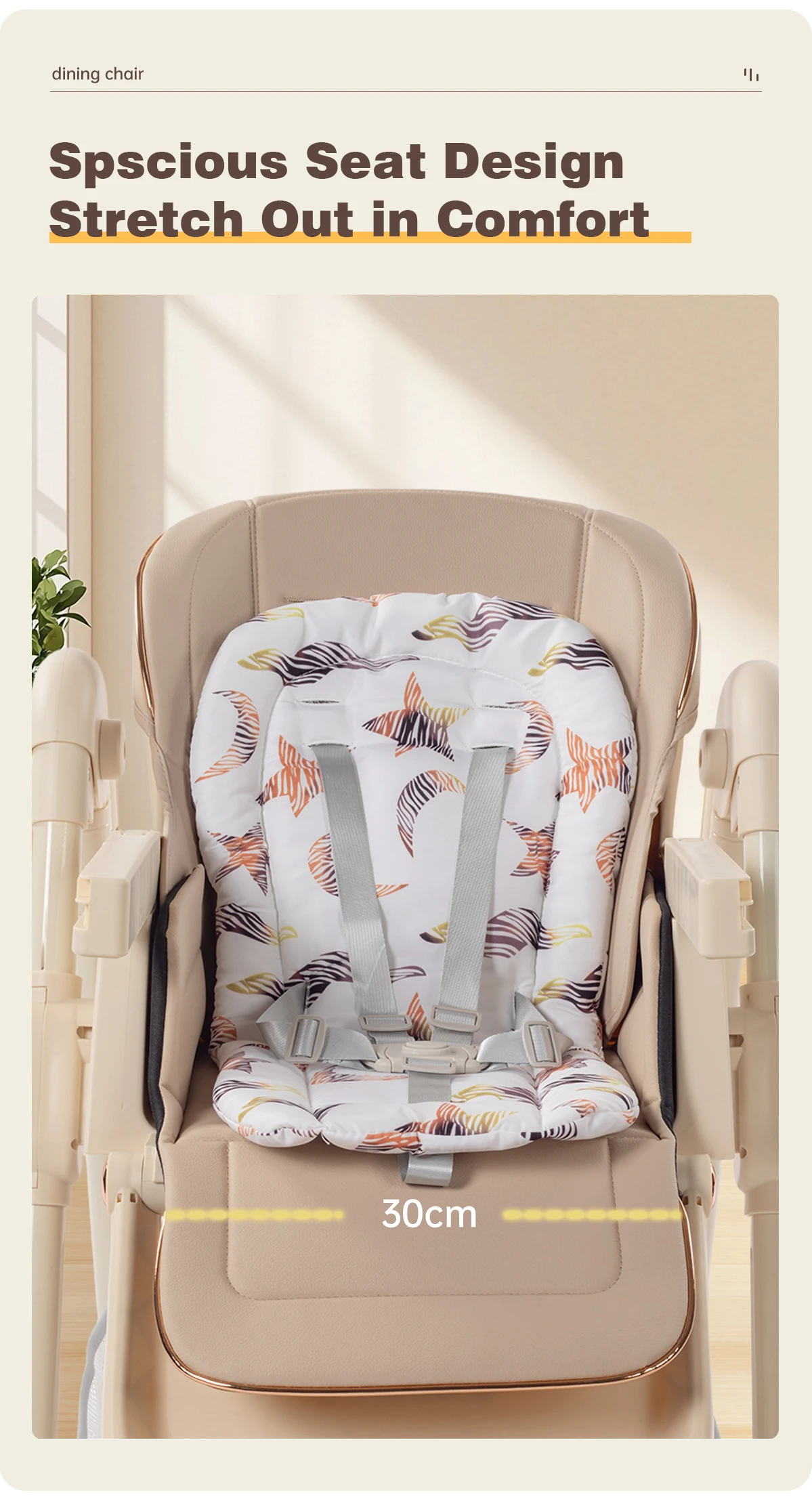 Safe Baby High Chair Pyramid Frame Aluminum Alloy Infant Feeding Dining Chair Anti-Stand Design Adjustable Reclining Baby Chair with 5-Point Safety Belt Lockable Brake Wheels Removable Double Food Tray