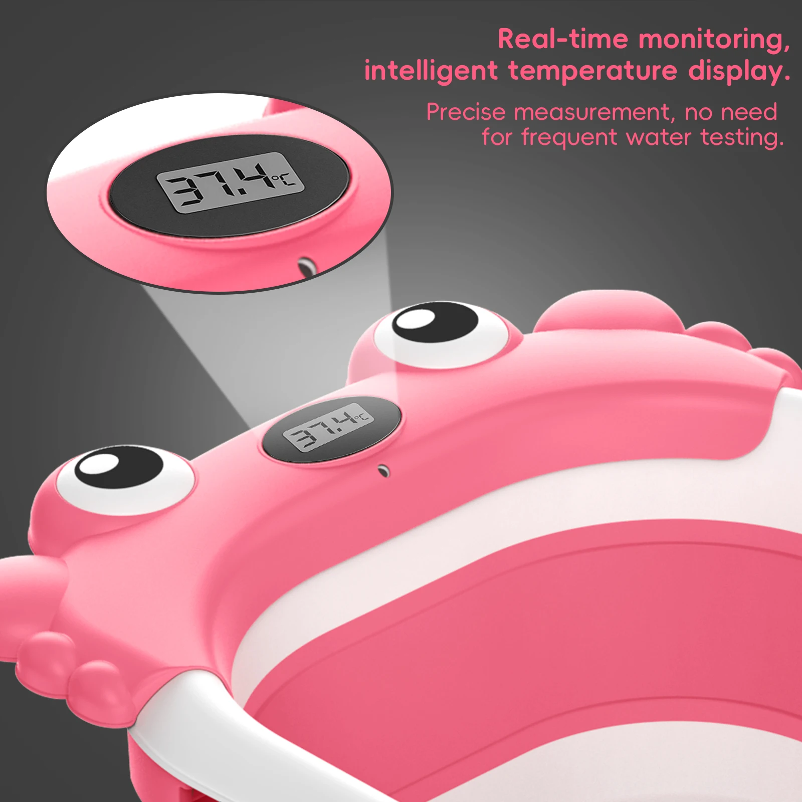 Crab Cartoon Collapsible Baby Bathtub for Newborn with Thermometer & Soft Floating Cushion for Newborn Baby Bath Tub,Infant Bath Tub with bath mat