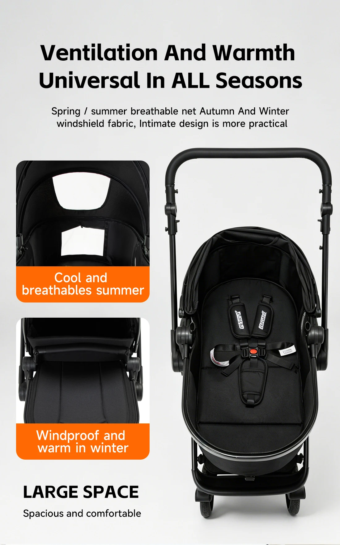 3-in-1 Multifunctional Newborn Stroller Set, Space Saving Foldable Frame, Durable Light Alloy Bracket, Matching Infant Car Seat, Skin-Friendly Breathable Seat Liner