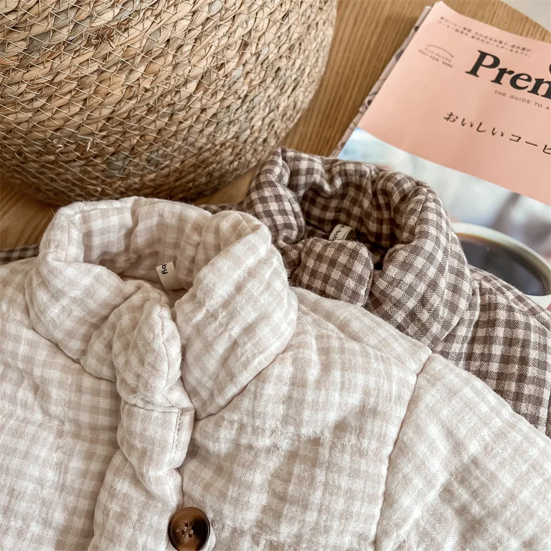 2026 New Winter Toddlers Kids Plaid Thicken Coats Korean Style Fleece Lining Children Warm Outerwear