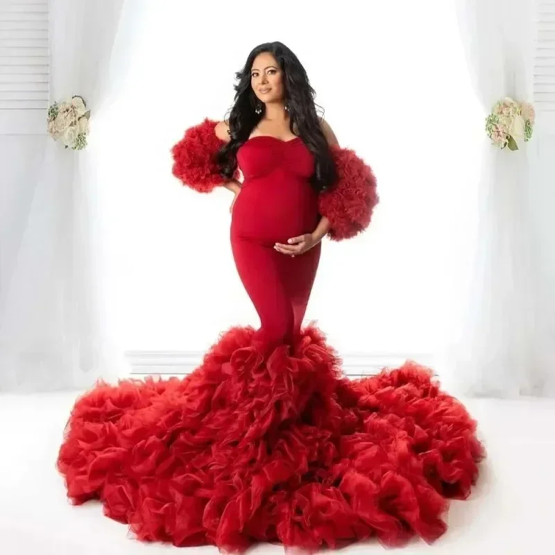 Mermaid Maternity Gown with Sweetheart Neck & Long Train – Fitted Pregnancy Dress for Baby Shower & Studio Photography