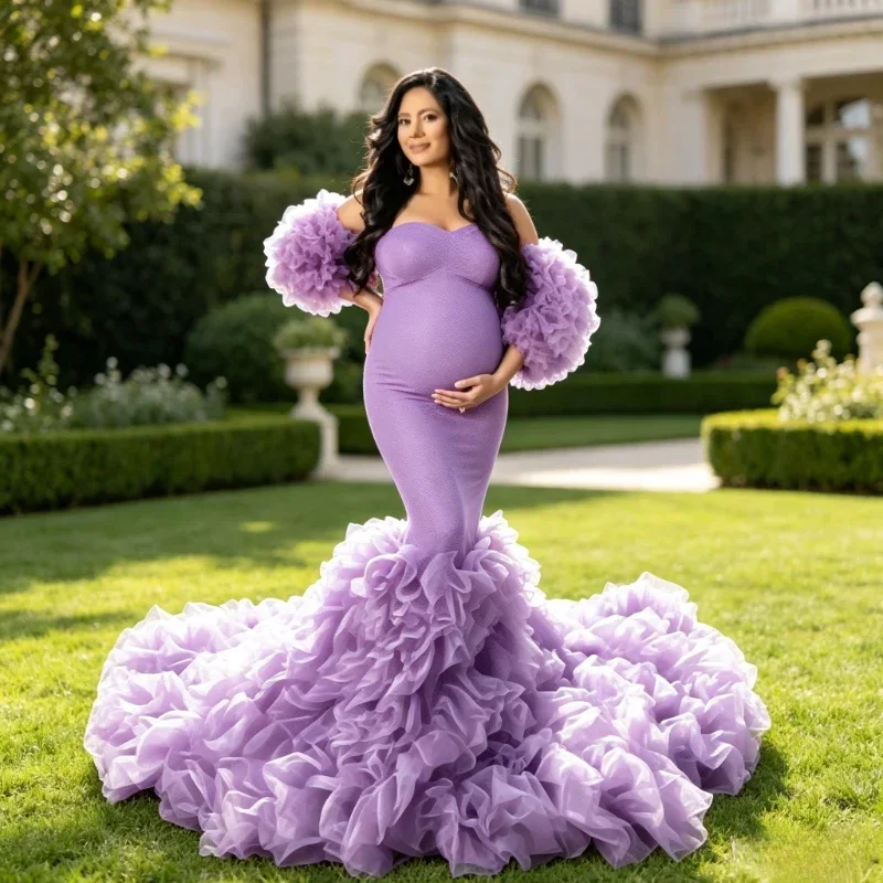 Mermaid Maternity Gown with Sweetheart Neck & Long Train – Fitted Pregnancy Dress for Baby Shower & Studio Photography