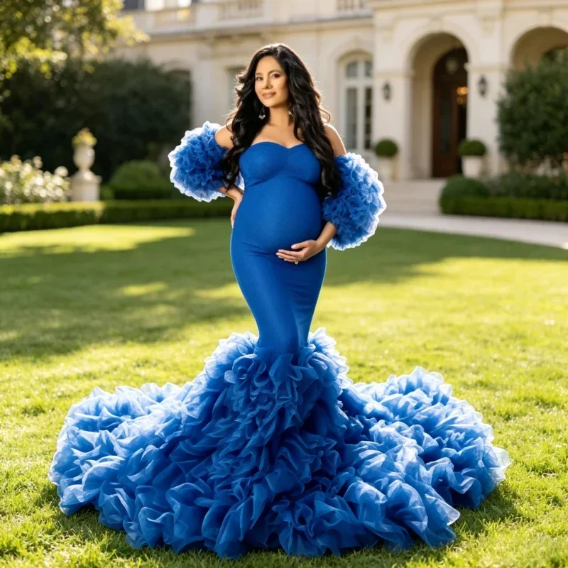 Mermaid Maternity Gown with Sweetheart Neck & Long Train – Fitted Pregnancy Dress for Baby Shower & Studio Photography