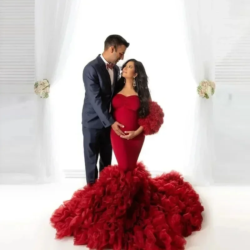 Mermaid Maternity Gown with Sweetheart Neck & Long Train – Fitted Pregnancy Dress for Baby Shower & Studio Photography