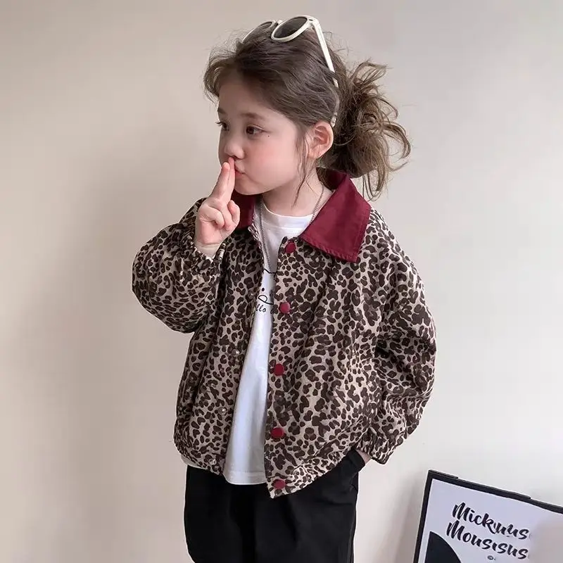Girl's Leopard Coat Spring and Autumn 2026 New Children's Jacket Leopard Pattern Baby Girl Spring Casual Top