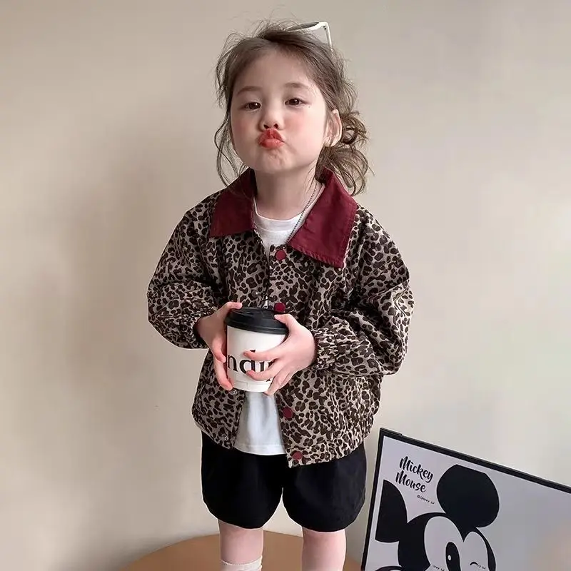 Girl's Leopard Coat Spring and Autumn 2026 New Children's Jacket Leopard Pattern Baby Girl Spring Casual Top