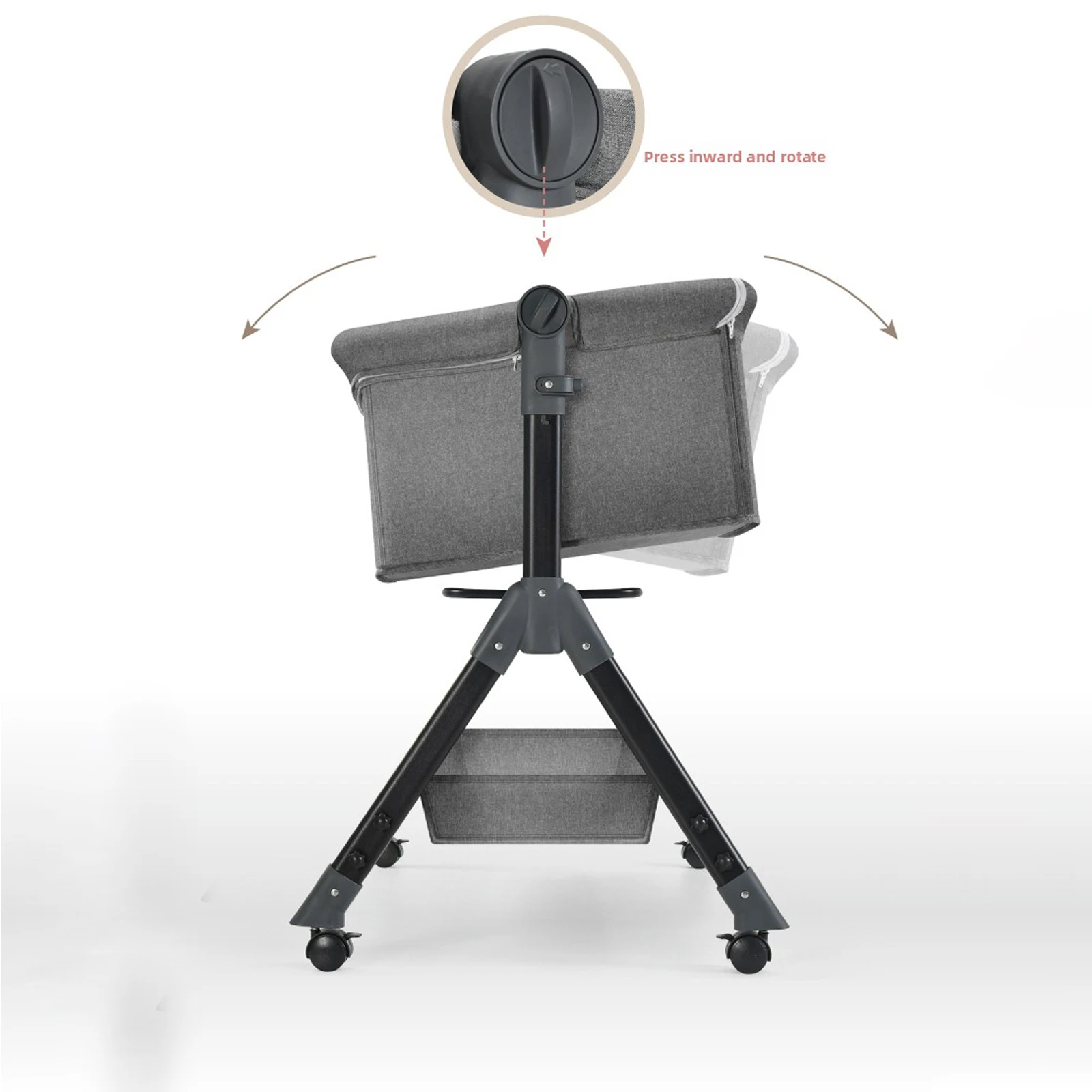 Baby Crib Foldable Portable Non Electric with Adjustable Height and Breathable Mesh Bedside Bassinet Rocking Cradle for Newborn Infant Sleep with Mattress Mosquito Net Wheels Manual Rocking Nursery Bedroom Travel Essential