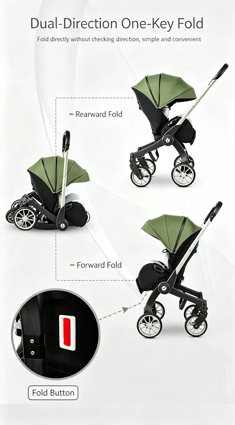 Lightweight Versatile Baby Pushchair With Fully Flat Reclining Backrest, Quick One-Hand Folding Design, Height Adjustable Handlebar And Effective Shock Absorbing System For Daily Family Outdoor Walks