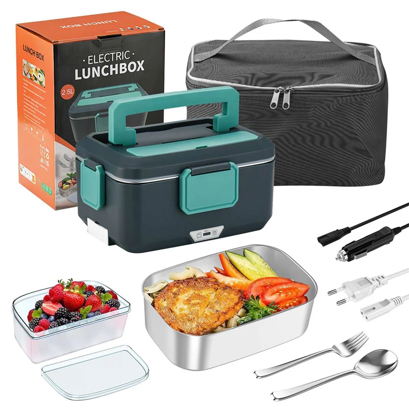 2-in-1 electric lunch box leak-proof portable food warmer microwave bento lunch box with stainless steel container