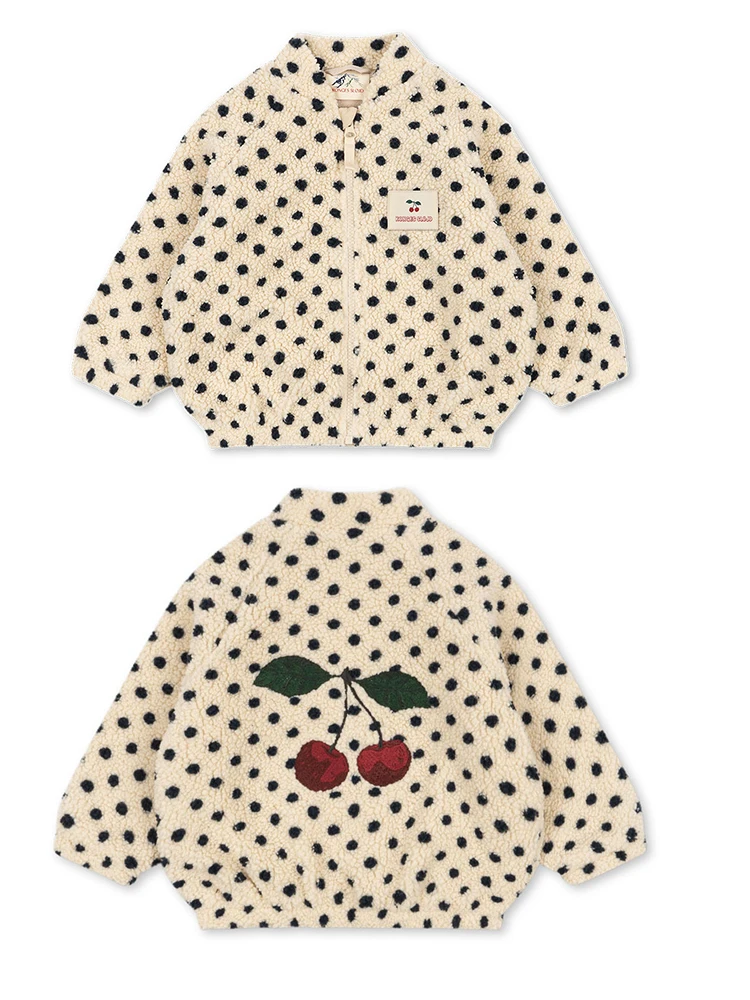 Boys and Girls Autumn/Winter Lambswool Polka Cherry Coat Dog Jacket KS AW Women's Love Fury Warm Coat Children's Coat