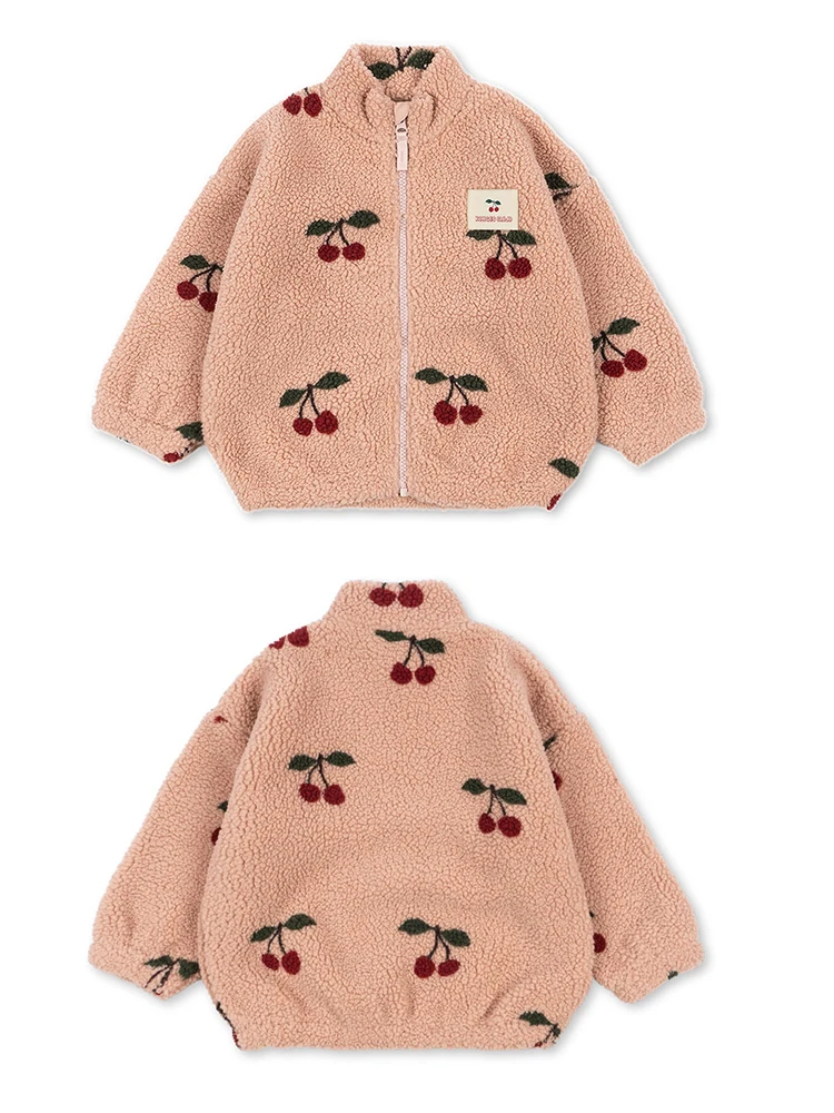 Boys and Girls Autumn/Winter Lambswool Polka Cherry Coat Dog Jacket KS AW Women's Love Fury Warm Coat Children's Coat