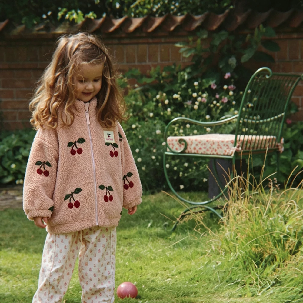 Boys and Girls Autumn/Winter Lambswool Polka Cherry Coat Dog Jacket KS AW Women's Love Fury Warm Coat Children's Coat
