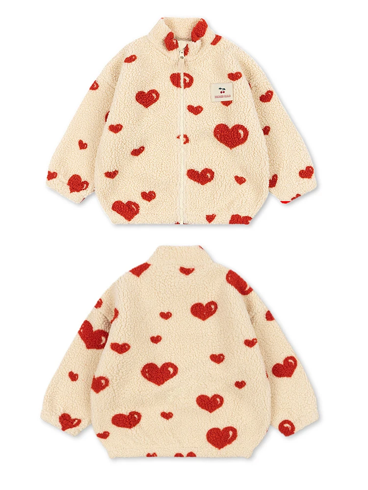 Boys and Girls Autumn/Winter Lambswool Polka Cherry Coat Dog Jacket KS AW Women's Love Fury Warm Coat Children's Coat