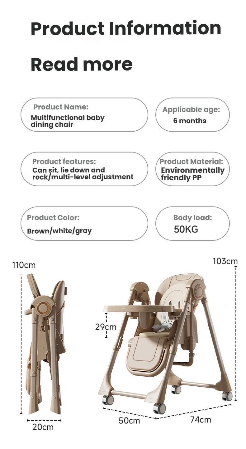 Adjustable Baby High Chair Foldable Infant Dining Seat Removable 2 Tier Split Tray Eating Playing Surface Portable Newborn Rocking Chair Easy Clean Eco Friendly PP Material Feeding