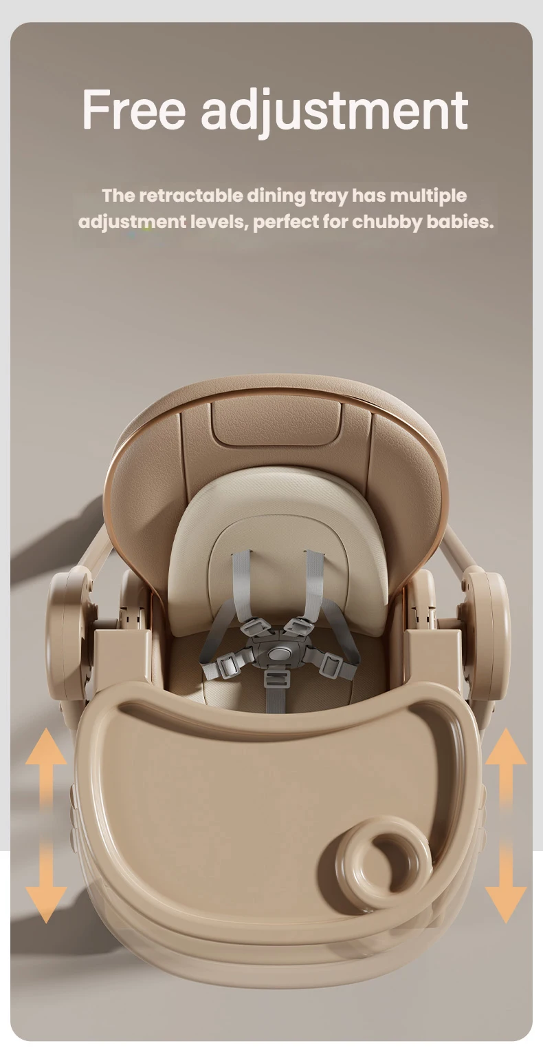 Adjustable Baby High Chair Foldable Infant Dining Seat Removable 2 Tier Split Tray Eating Playing Surface Portable Newborn Rocking Chair Easy Clean Eco Friendly PP Material Feeding