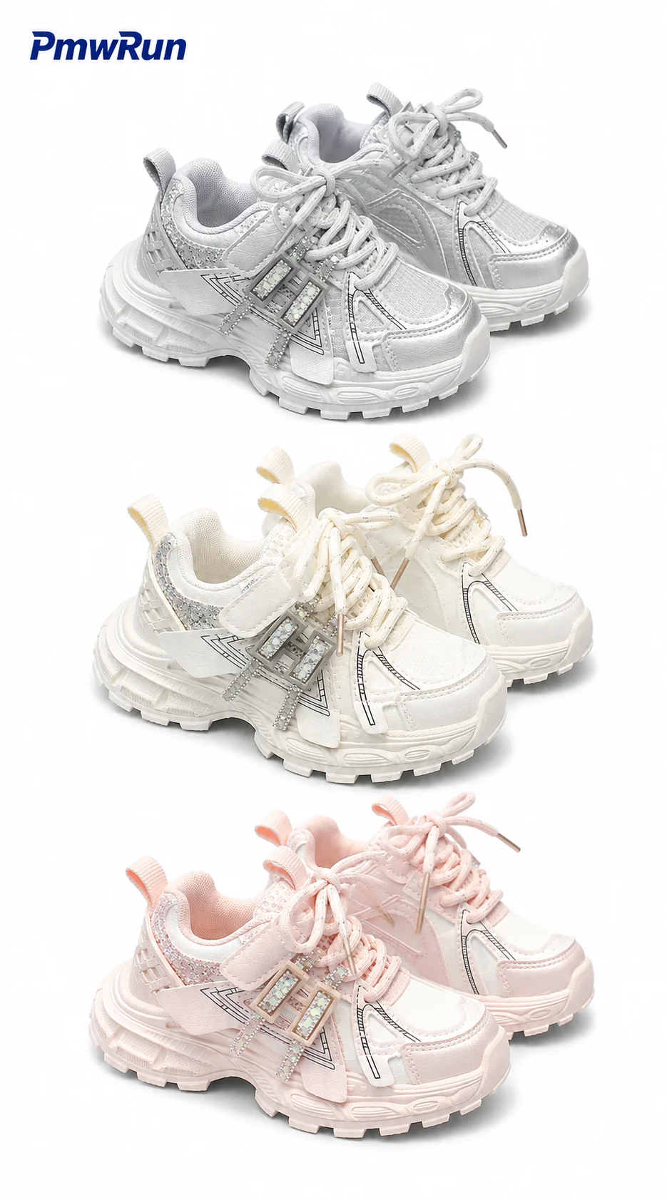 Trend Fashion Sport Shoes For Girls Luxury Rhinestone Teenager Girl's Sneakers Anti-slippery Running Footwear For Children