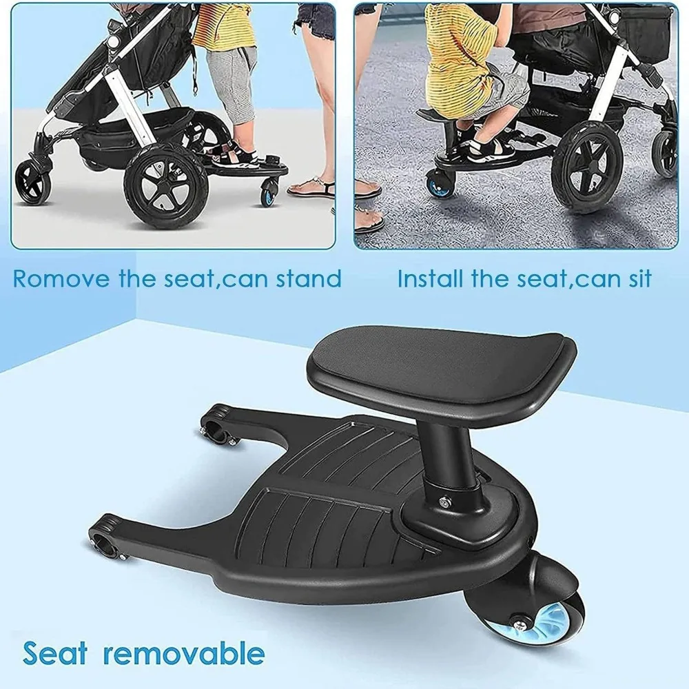 Stroller Pedal with Removable Seat, Anti-Slip Surface Compatible with Pushchairs Standing Platform Children Stand Pedal Seat