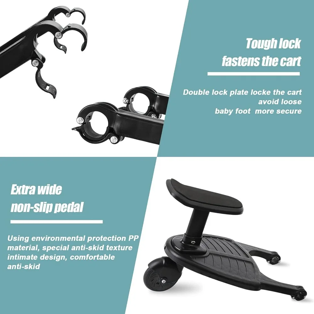 Stroller Pedal with Removable Seat, Anti-Slip Surface Compatible with Pushchairs Standing Platform Children Stand Pedal Seat