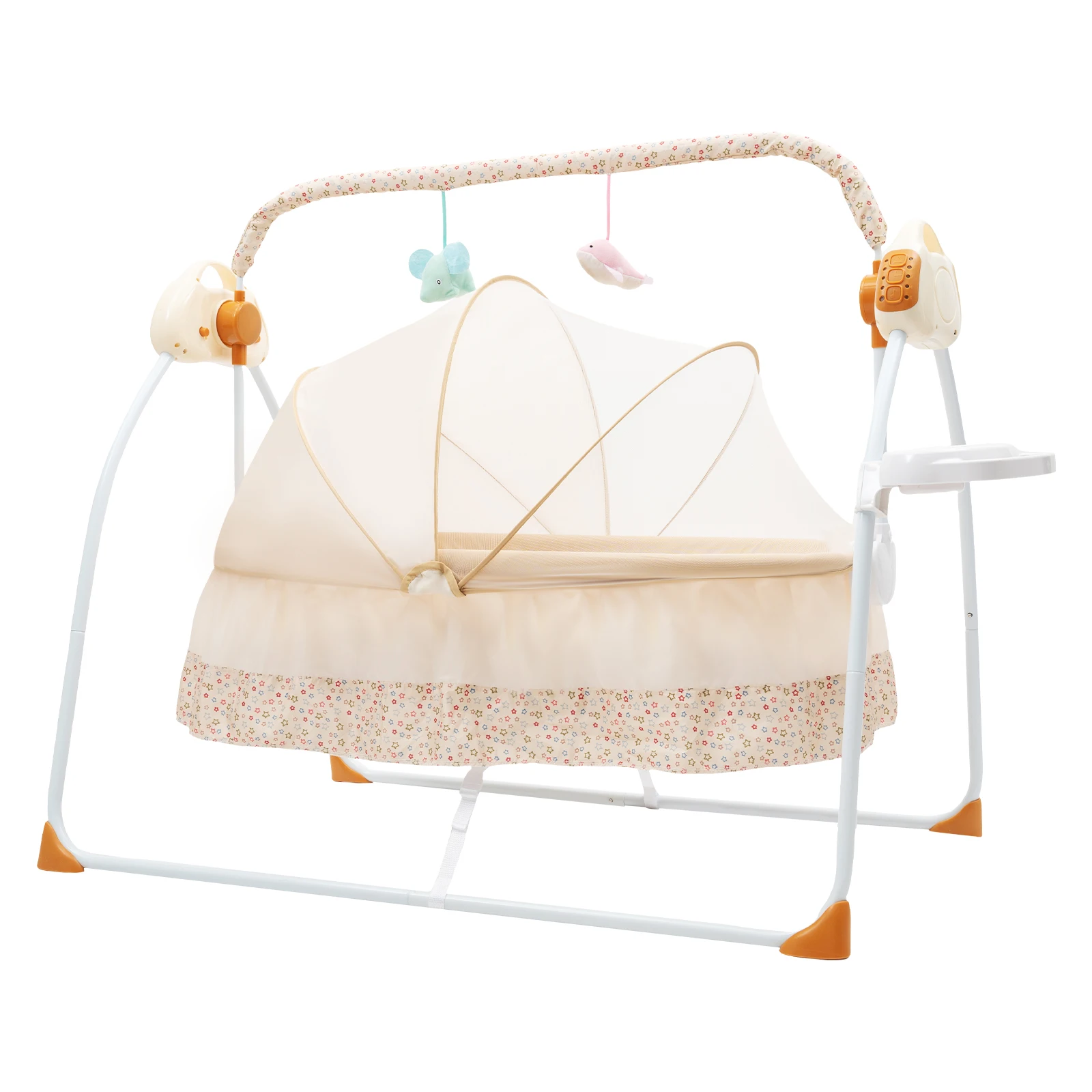 Electric Baby Cradle with Remote Control, Foldable Portable Bassinet with Bluetooth Music & Mosquito Net for 0-18 Months Baby