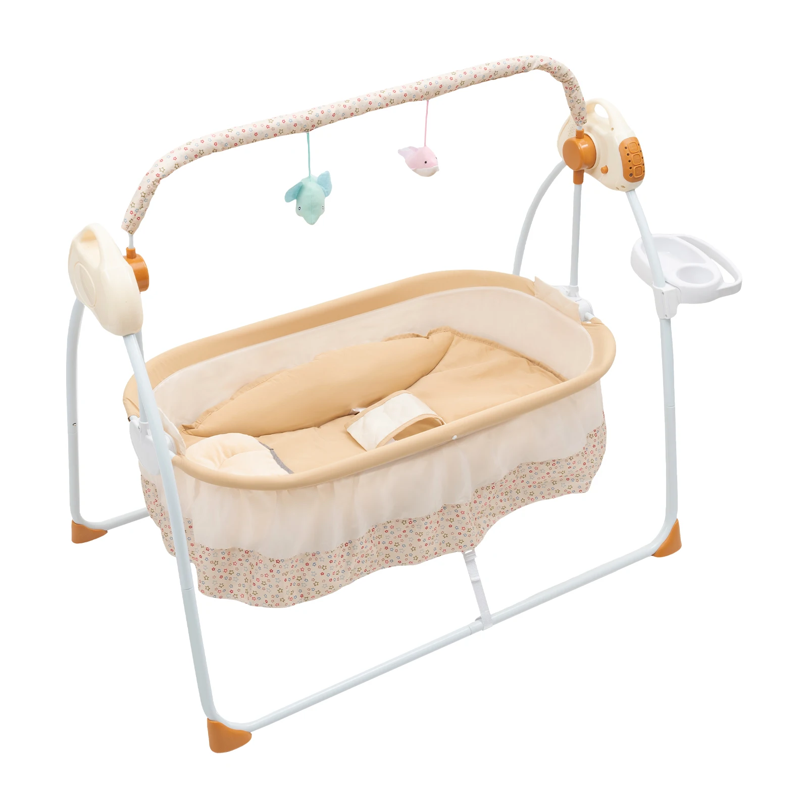 Electric Baby Cradle with Remote Control, Foldable Portable Bassinet with Bluetooth Music & Mosquito Net for 0-18 Months Baby