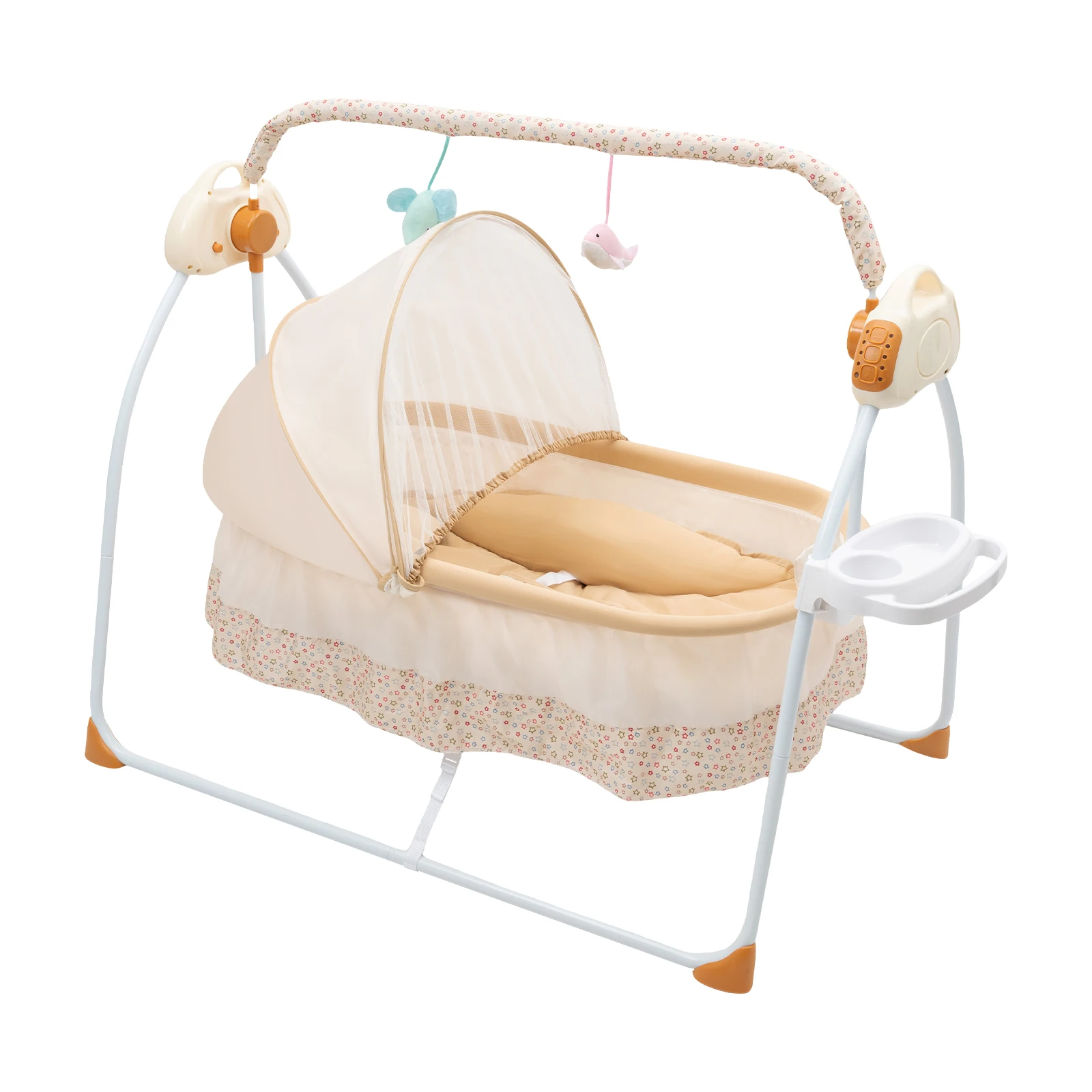 Electric Baby Cradle with Remote Control, Foldable Portable Bassinet with Bluetooth Music & Mosquito Net for 0-18 Months Baby