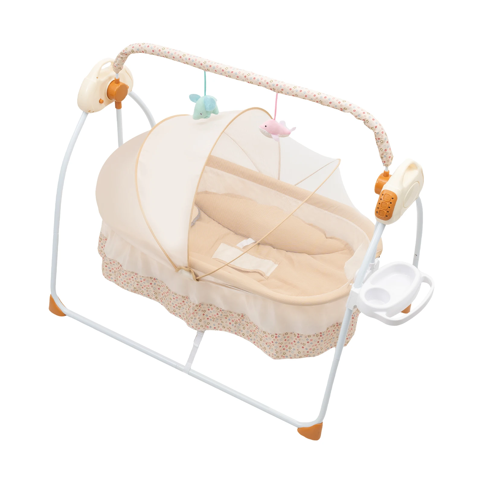 Electric Baby Cradle with Remote Control, Foldable Portable Bassinet with Bluetooth Music & Mosquito Net for 0-18 Months Baby