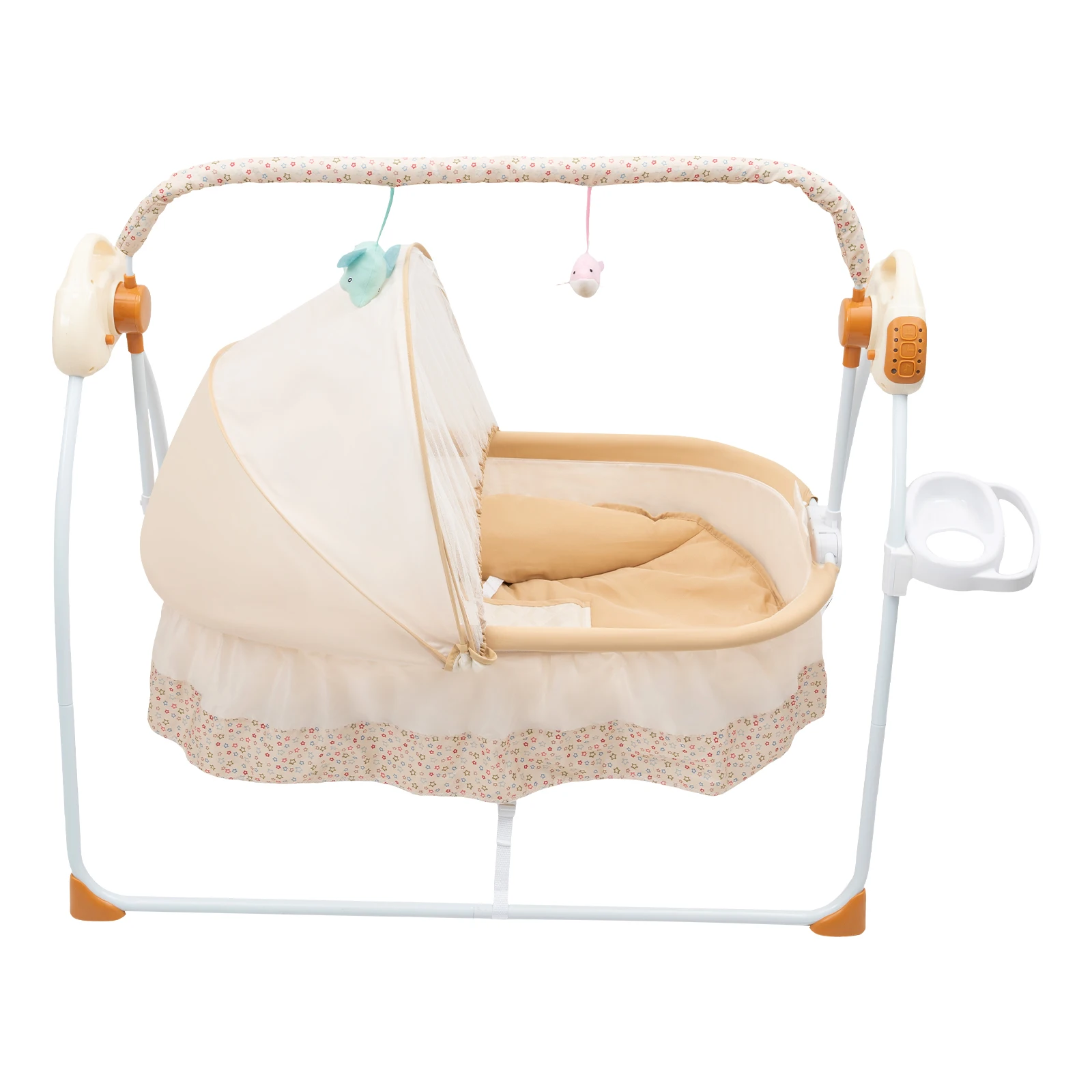 Electric Baby Cradle with Remote Control, Foldable Portable Bassinet with Bluetooth Music & Mosquito Net for 0-18 Months Baby