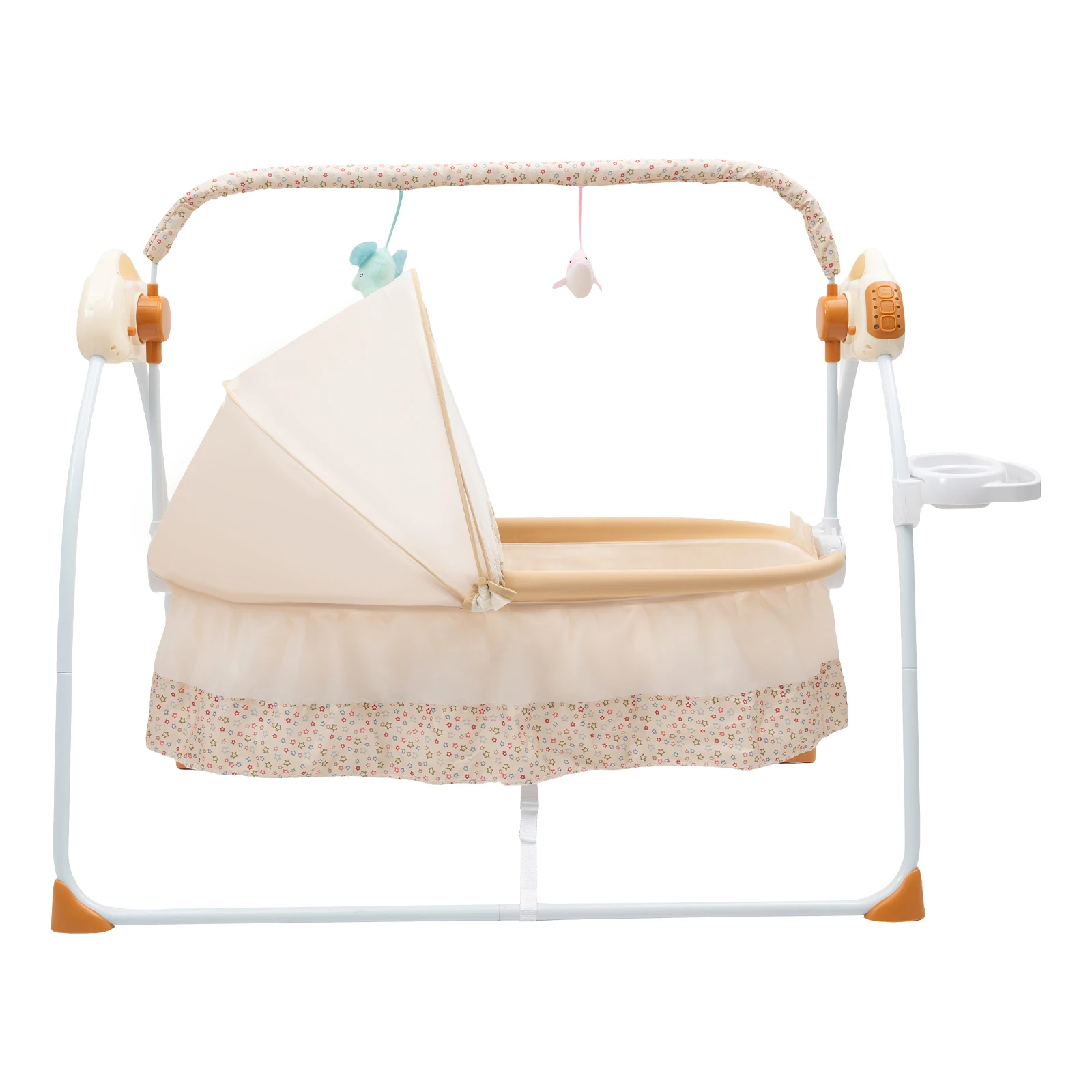 Electric Baby Cradle with Remote Control, Foldable Portable Bassinet with Bluetooth Music & Mosquito Net for 0-18 Months Baby