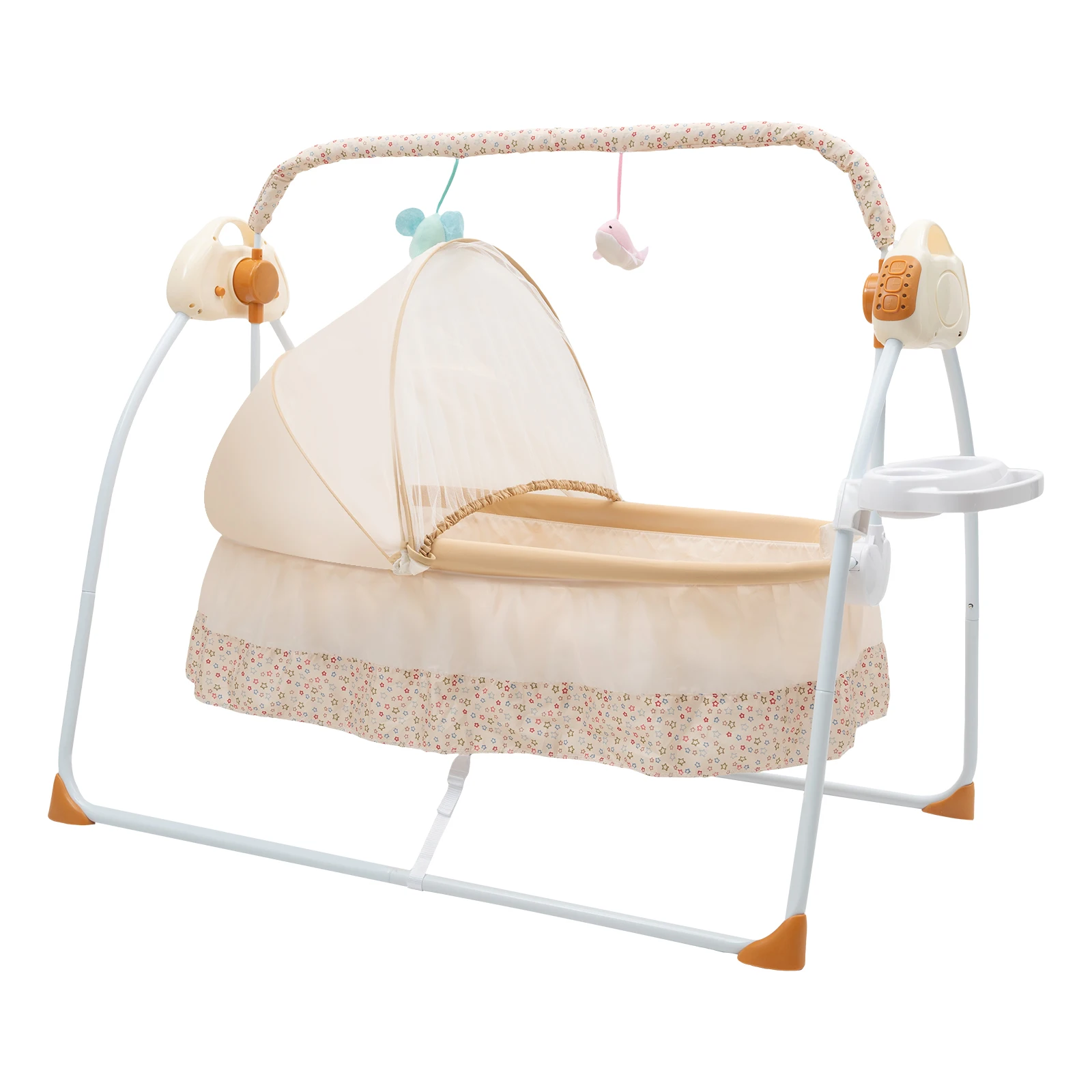 Electric Baby Cradle with Remote Control, Foldable Portable Bassinet with Bluetooth Music & Mosquito Net for 0-18 Months Baby