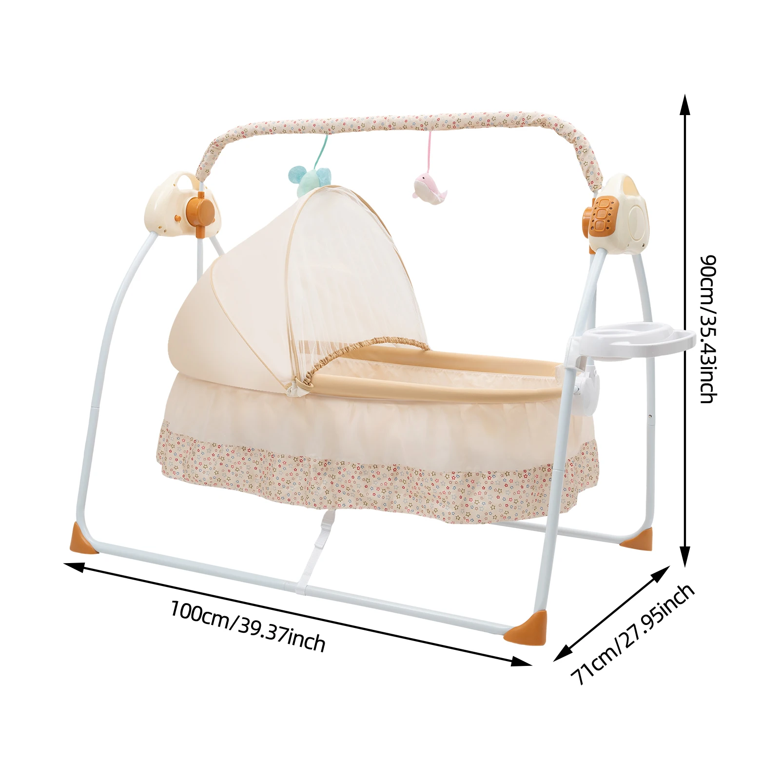 Electric Baby Cradle with Remote Control, Foldable Portable Bassinet with Bluetooth Music & Mosquito Net for 0-18 Months Baby