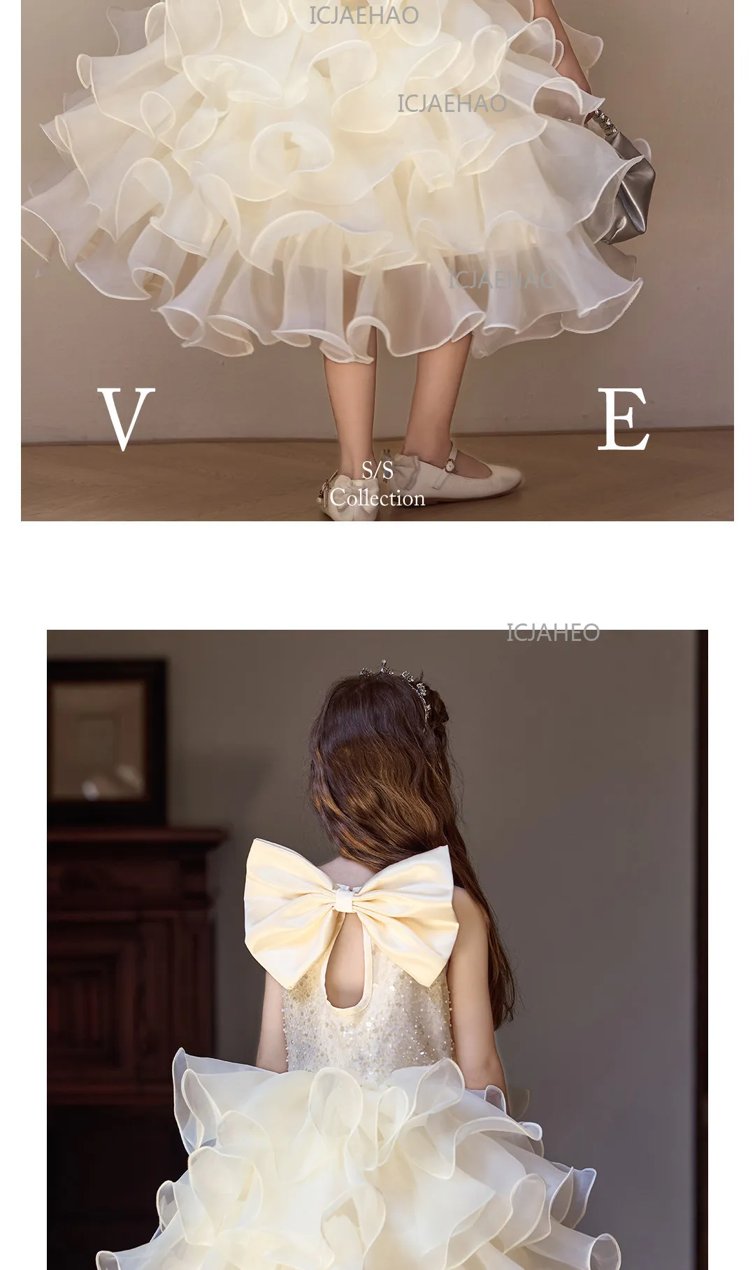 Children Girls Sleeveless Formal Fashion Birthday Party Flower Girl Princess Tutu Champagne Kids Host Piano Performance Costume