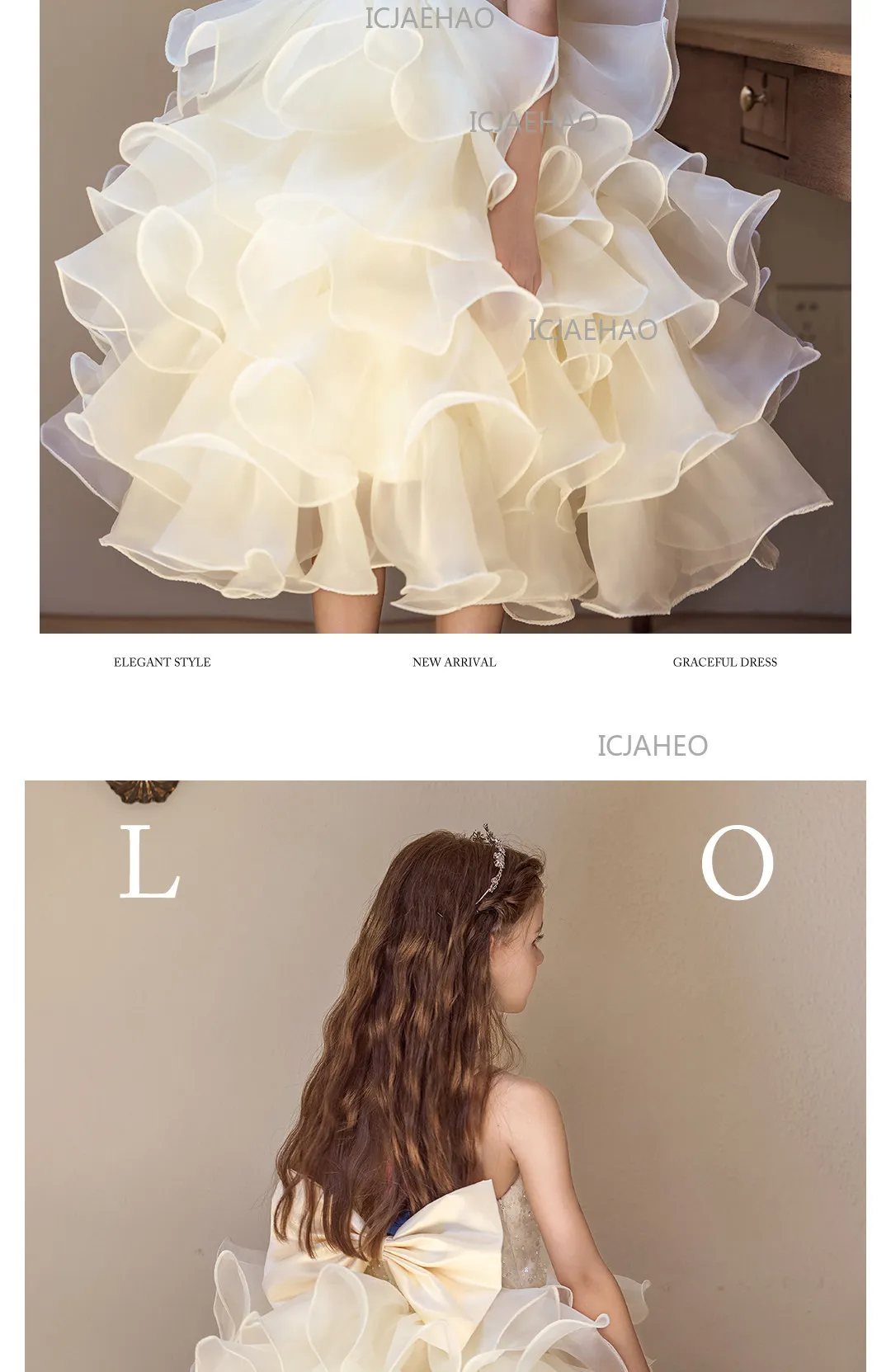 Children Girls Sleeveless Formal Fashion Birthday Party Flower Girl Princess Tutu Champagne Kids Host Piano Performance Costume