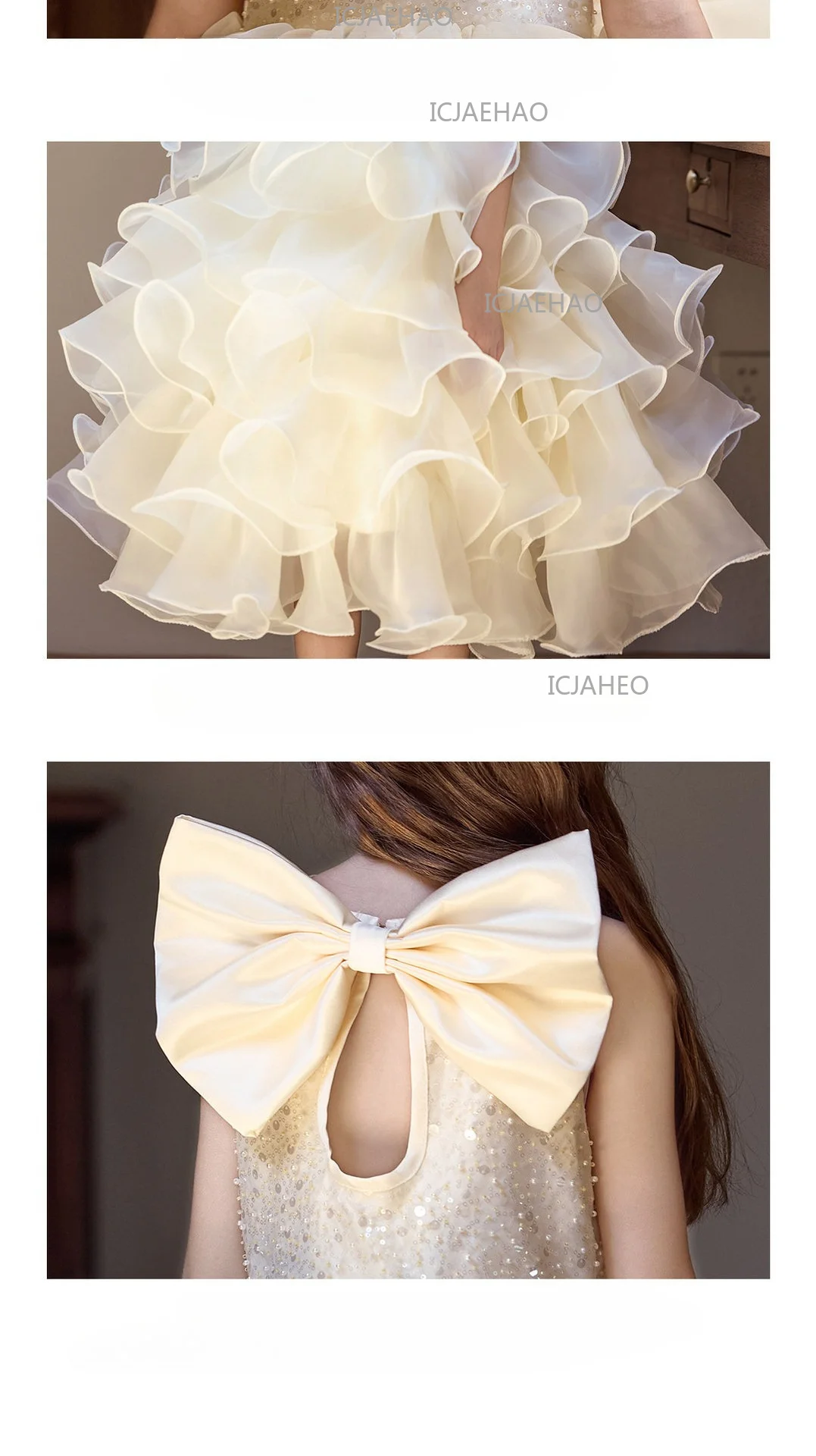 Children Girls Sleeveless Formal Fashion Birthday Party Flower Girl Princess Tutu Champagne Kids Host Piano Performance Costume