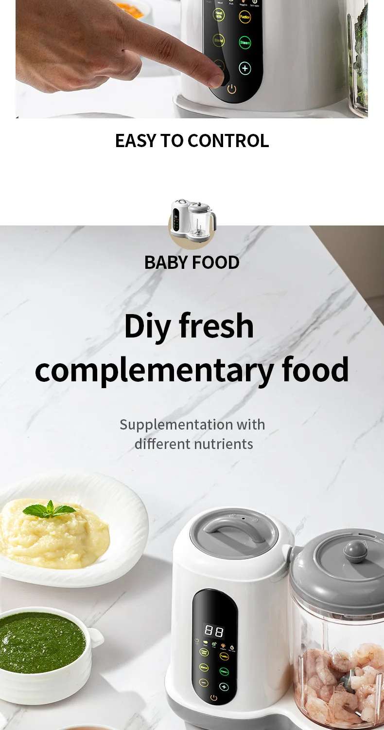 Multifunctional Baby Food Maker Automatic Baby Food Processor Steamer Food Mills Puree Blender Milk Warmer With Temp Display