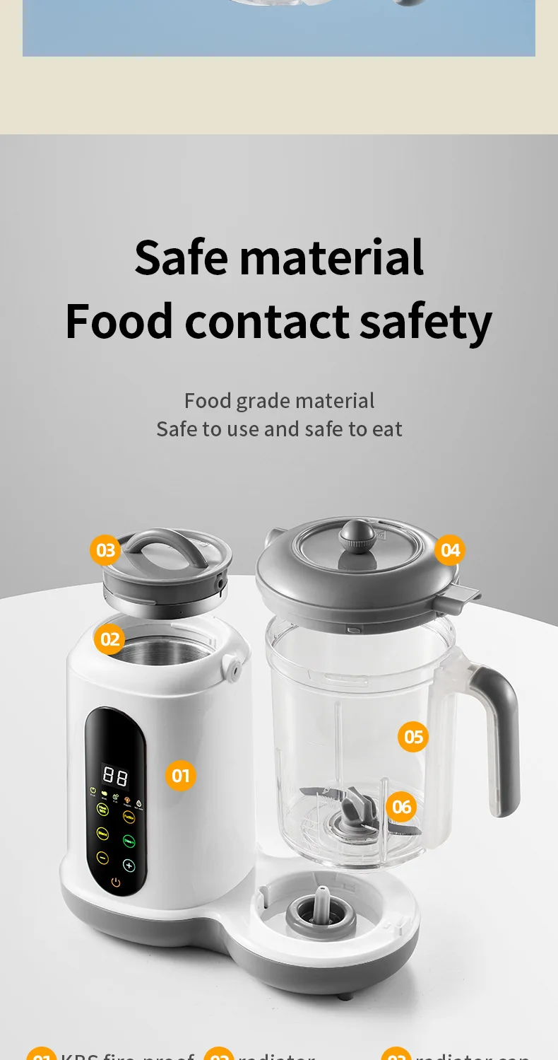 Multifunctional Baby Food Maker Automatic Baby Food Processor Steamer Food Mills Puree Blender Milk Warmer With Temp Display
