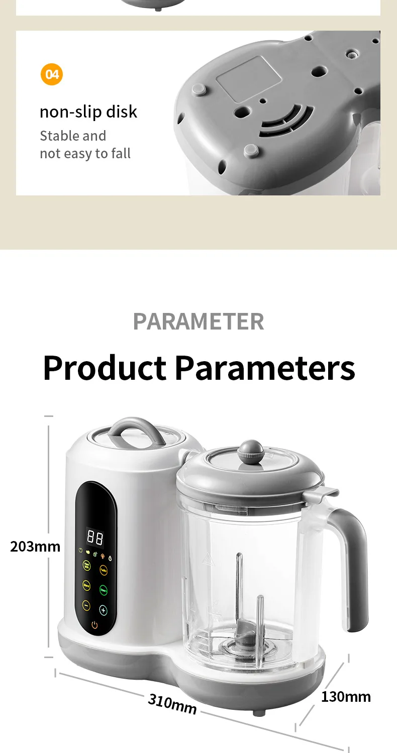 Multifunctional Baby Food Maker Automatic Baby Food Processor Steamer Food Mills Puree Blender Milk Warmer With Temp Display