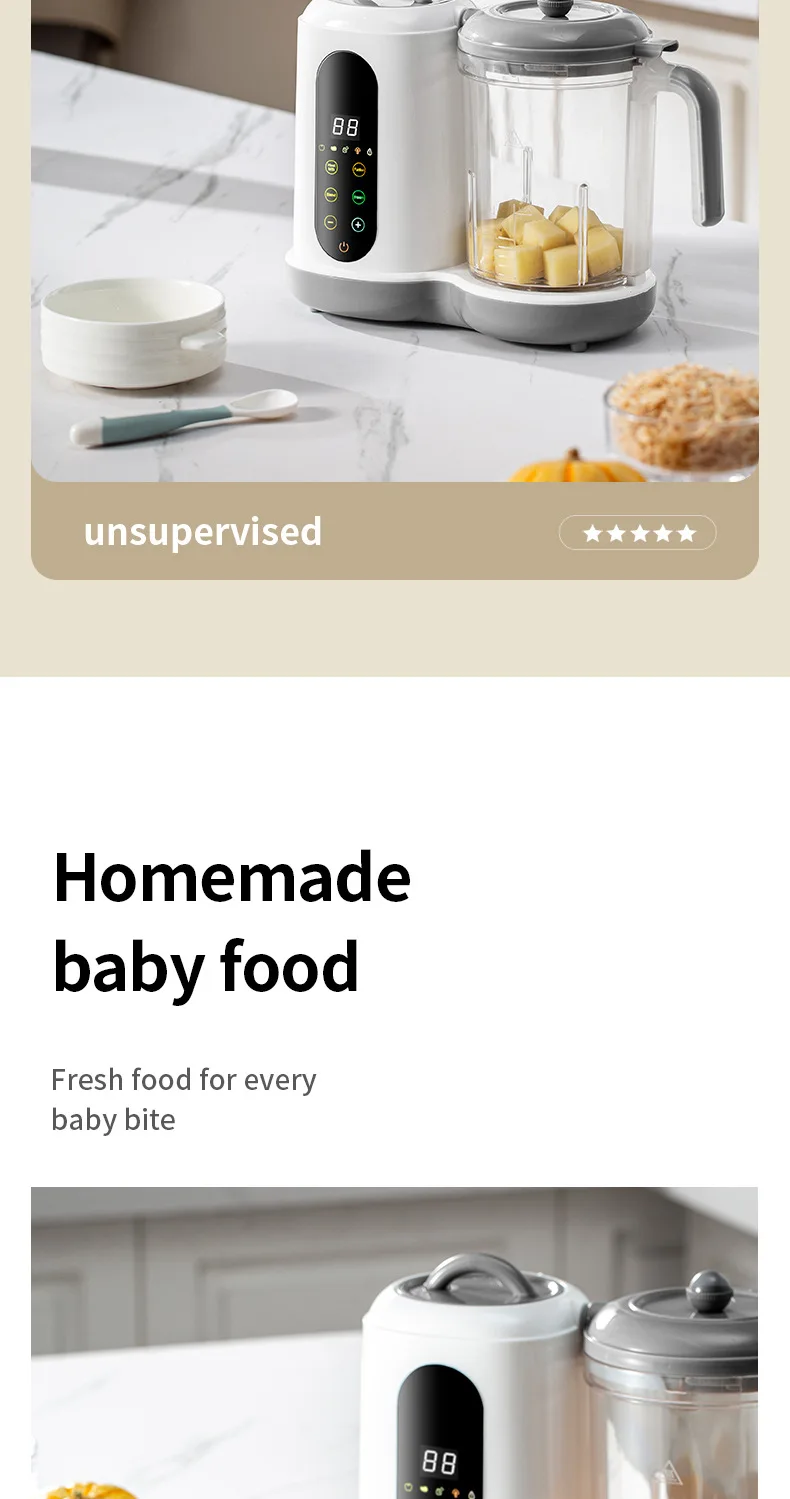 Multifunctional Baby Food Maker Automatic Baby Food Processor Steamer Food Mills Puree Blender Milk Warmer With Temp Display