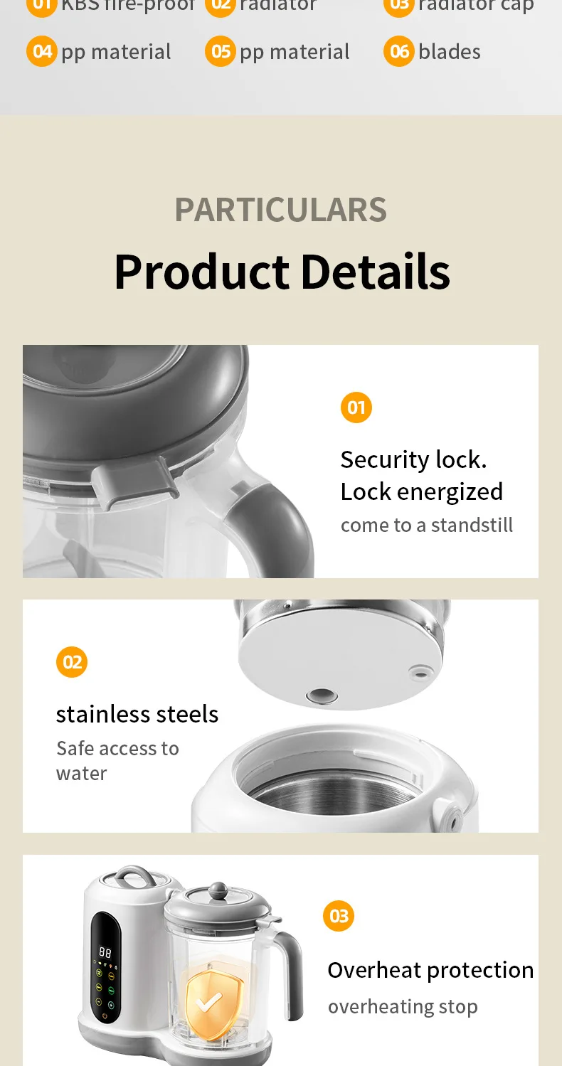 Multifunctional Baby Food Maker Automatic Baby Food Processor Steamer Food Mills Puree Blender Milk Warmer With Temp Display